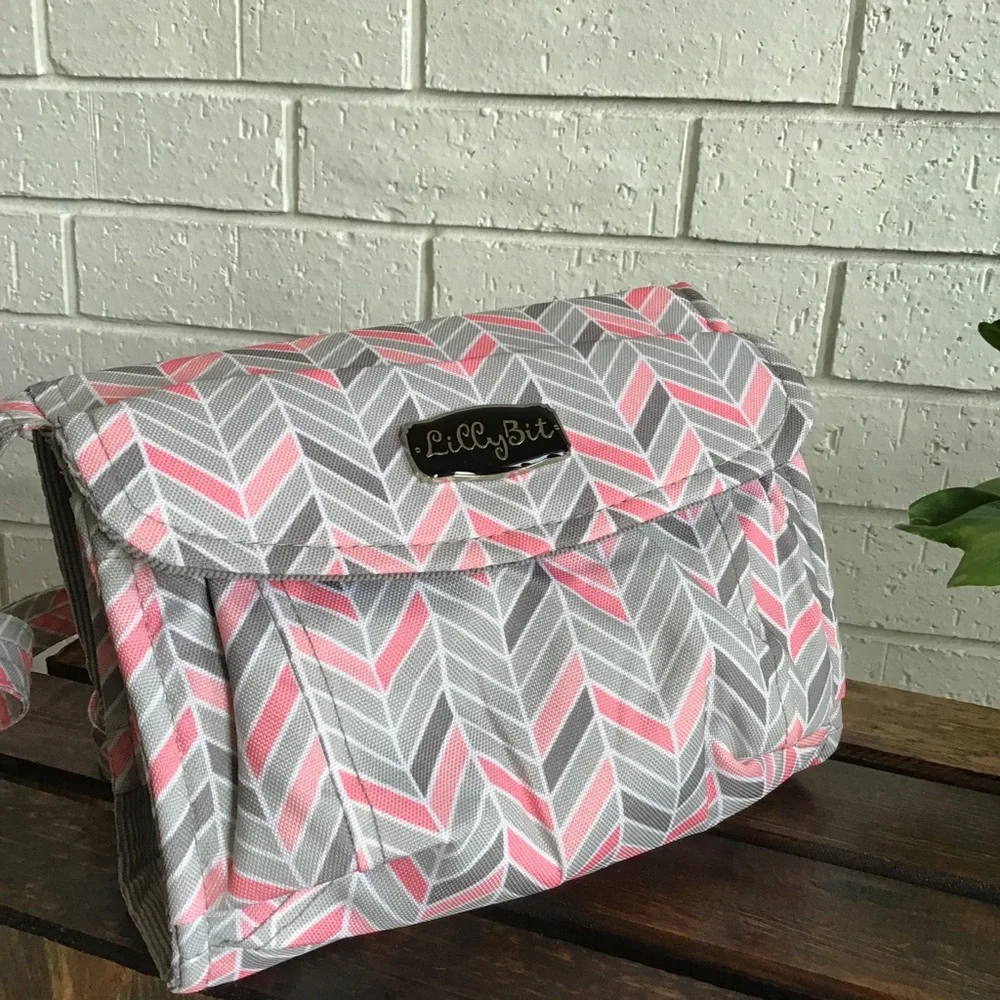 Lilly Bit Pink Chevron Makeup Diaper Clutch Bag